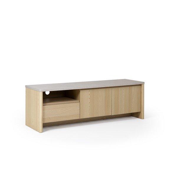 Balts/gaiša dabīga toņa TV galdiņš ar ozolkoka imitāciju 153x50x45 cm Dore – Marckeric-image-4