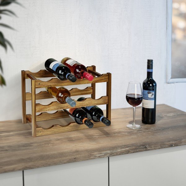 Dabīga toņa akācijas masīvkoka vīna plaukts 12 pudelēm 42x28x21 cm Fondi – Wenko-image-1