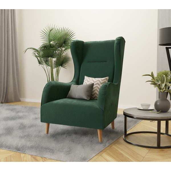 Tumši zaļš samta atpūtas krēsls ar atzveltni Carole – Ropez-image-3