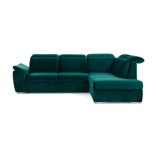 Zaļš samta salokāms/ar uzglabāšanas vietu stūra dīvāns (ar labo stūri/L veida) Loreto – ELTAP