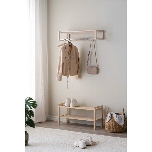 Dabīga toņa ozola masīvkoka sienas pakaramais ar plauktu Confetti – Rowico-image-3