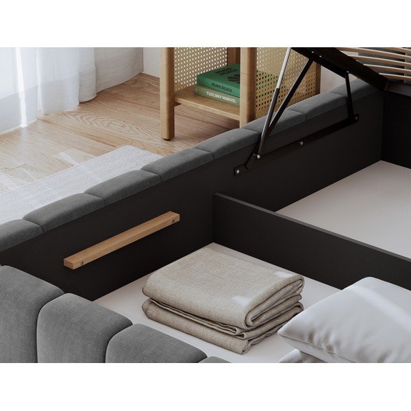 Pelēka polsterēta divvietīga gulta ar veļas kasti un ar redelēm 160x200 cm Lamica – ELTAP-image-3