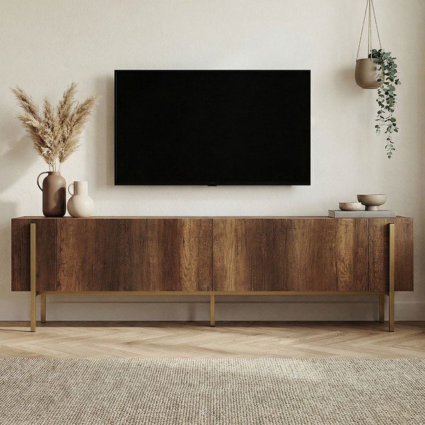 Tumša dabīga toņa TV galdiņš ar riekstkoka imitāciju 180x45x30 cm Nexus – Kalune Design-image-3