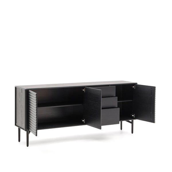 Melna kumode ar ozolkoka imitāciju 200x86x45 cm Lenon – Kave Home-image-2