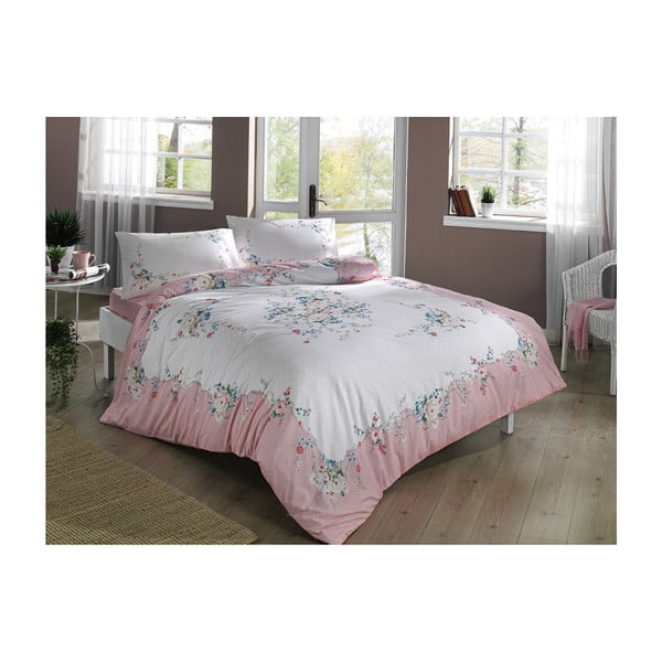 Kokvilnas gultasveļa ar palagu divguļamai gultai Madelyn V2 Pink, 200 x 220 cm