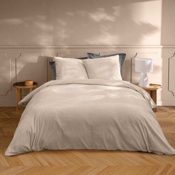 Bēša divguļamā/īpaši gara trīsdaļīga flaneļa gultas veļa 240x220 cm Flanela – douceur d'intérieur-image-1