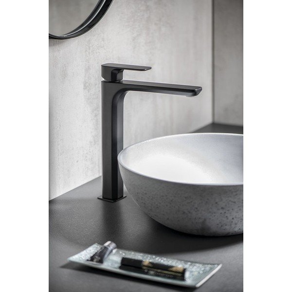 Matēti melns stāvošs jaucējkrāns izlietnei Spy – Sapho-image-1