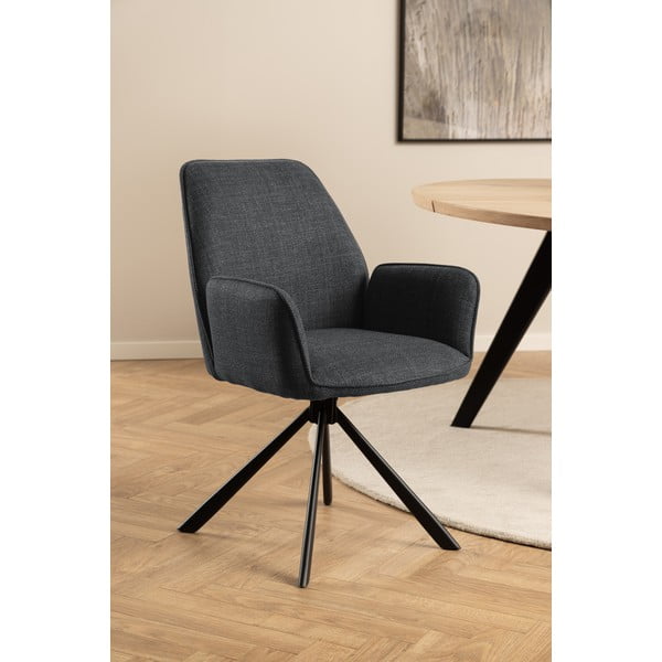 Tumši pelēki polsterēti ēdamistabas krēsli ar roku balstiem (2 gab.) Glenda – Actona-image-2