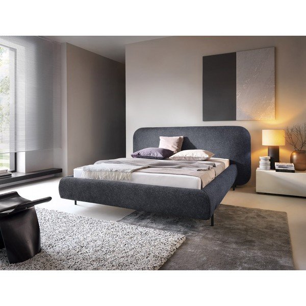 Zila polsterēta divvietīga gulta ar veļas kasti un ar redelēm 140x200 cm Pointt – ELTAP-image-1