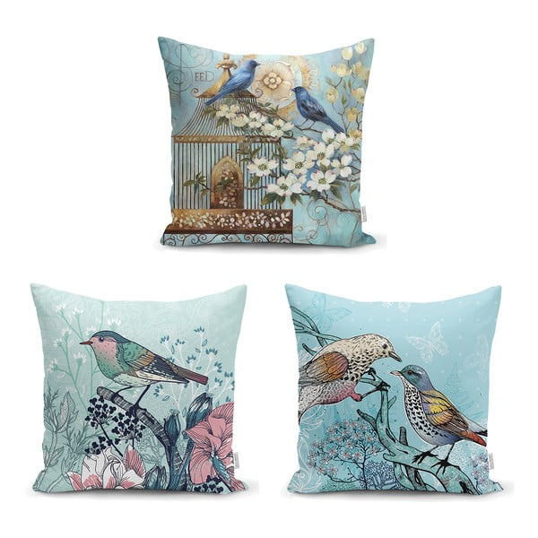 3 Minimalist Cushion Covers spilvendrānu komplekts Birds Unicorn, 45 x 45 cm