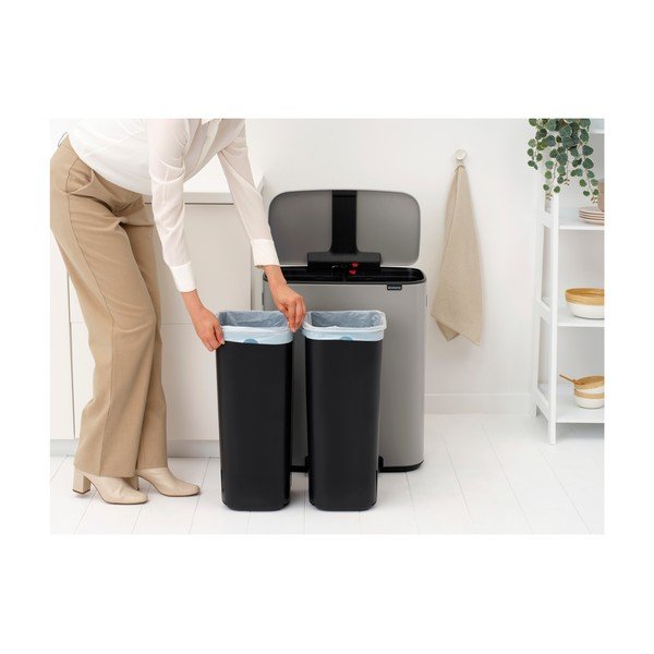 Gaiši pelēka atkritumu šķirošanas/ar pedāli tērauda atkritumu tvertne 2x30 l Bo – Brabantia-image-2