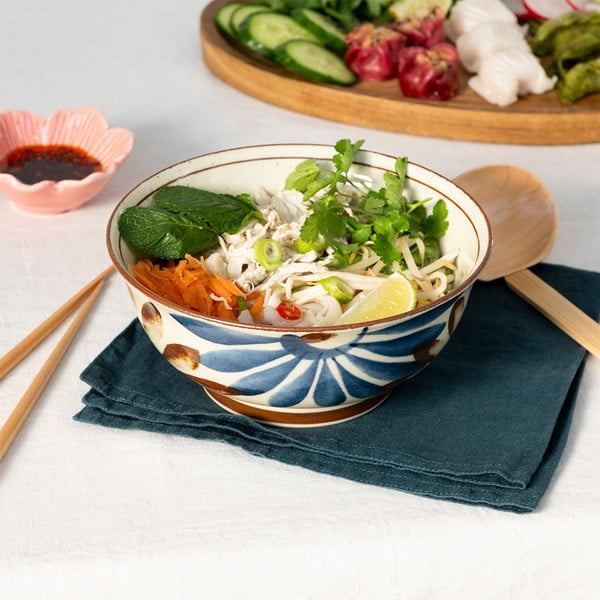 Zila/bēša porcelāna ramen zupas bļodiņa 1 l Flower – Rex London-image-3