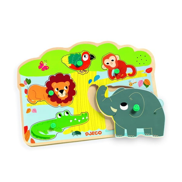Koka puzle ar džungļu dzīvnieku motīviem un skaņām Djeco