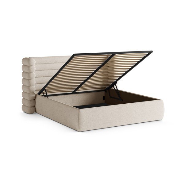 Bēša polsterēta divvietīga gulta ar veļas kasti un redelēm 160x200 cm Mount – Micadoni -image-2