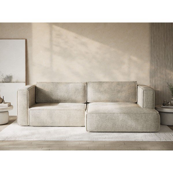 Bēšs salokāms stūra dīvāns no šenila auduma ar uzglabāšanas vietu (ar labo stūri/ar zvilni) Velto – Maison de Rêve-image-1