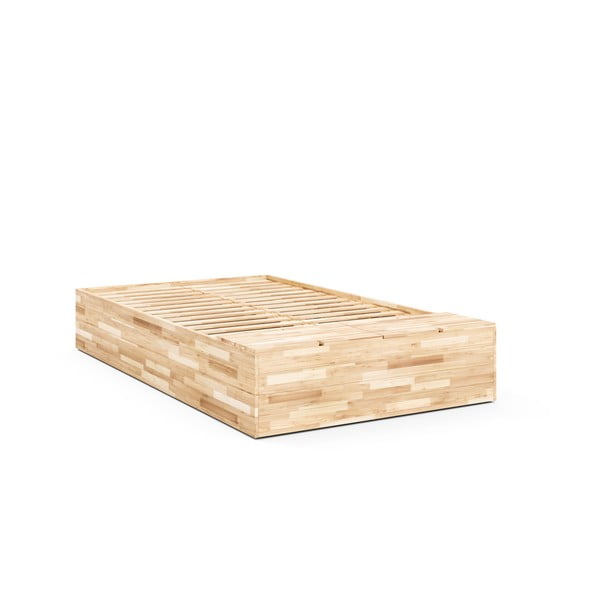 Dabīga toņa priedes masīvkoka divvietīga gulta ar veļas kasti un redelēm 160x200 cm Basement Bed – Karup Design