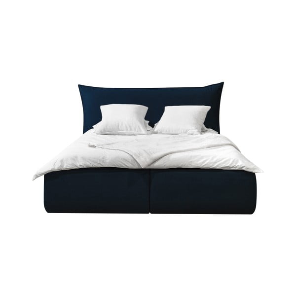 Zila mīkstā divvietīgā gulta ar uzglabāšanas vietu un režģi 180x200 cm Jade – Bobochic Paris