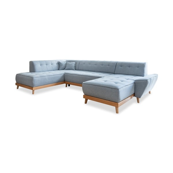 Gaiši zils izlaižams U-veida dīvāns ar glabāšanas vietu Miuform Dazzling Daisy, kreisais stūris