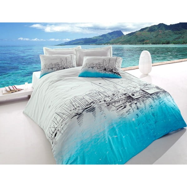 Kokvilnas gultasveļa ar palagu divguļamai gultai Marina, 200 x 220 cm