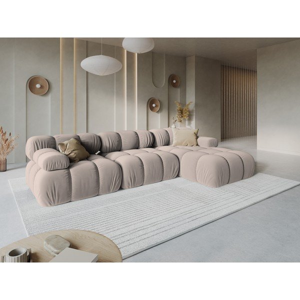 Bēšs samta modulārais stūra dīvāns (ar labo stūri/ar zvilni) – Micadoni -image-1