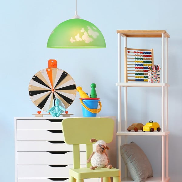 Zaļa bērnu lampa ar stikla abažūru ø 30 cm Mariposa – LAMKUR-image-2