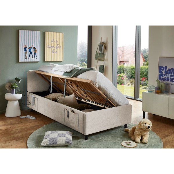 Bēša bērnu gulta ar veļas kasti ar redelēm 90x200 cm Cosy – Meise Möbel-image-2
