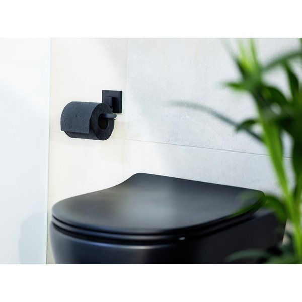 Melns nerūsējošā tērauda pašlīmējošs tualetes papīra turētājs Quadro – Wenko-image-1