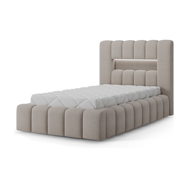 Bēša polsterēta vienvietīga gulta ar veļas kasti ar redelēm 90x200 cm Lamica – ELTAP