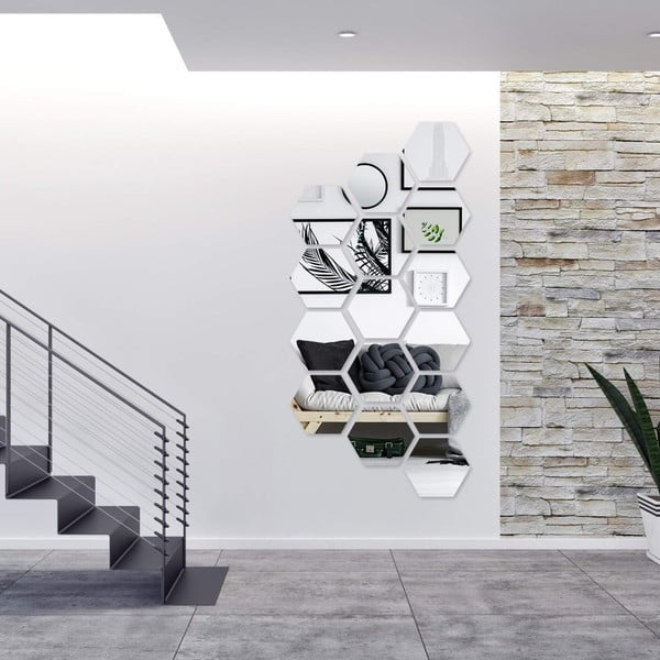 Sienas spoguļa tipa uzlīmes (12 gab.) 20x17 cm Hexagonal – Ambiance-image-2