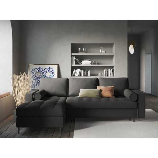 Tumši pelēks izvelkamais stūra dīvāns ar veļas kasti Milo Casa Santo, kreisais stūris-image-1