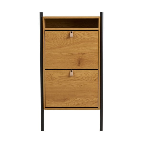 Dabīga toņa atverams apavu plaukts ar ozolkoka imitāciju 62x118x26 cm Barco – House Nordic