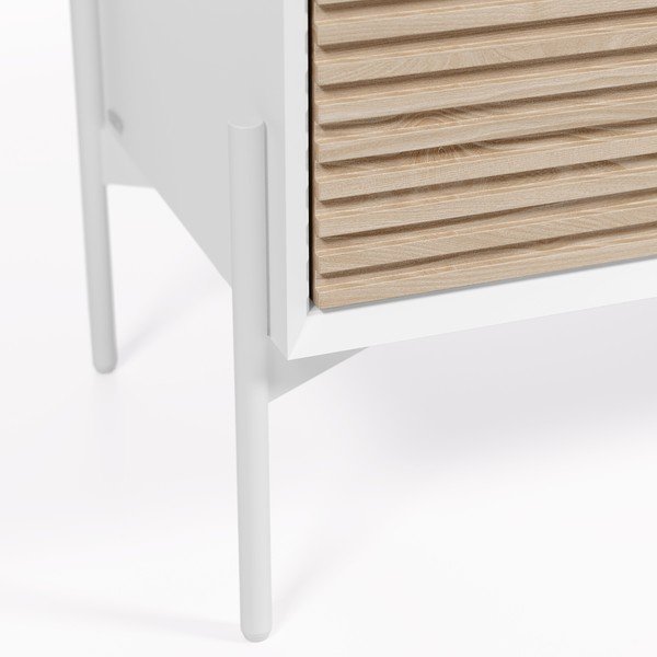 Balta TV kumode ar oša koka durvīm Kave Home Marielle, platums 187 cm-image-4