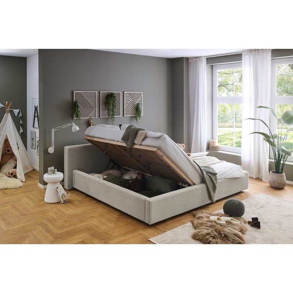 Bēša polsterēta divvietīga gulta ar veļas kasti ar redelēm 200x240 cm Cube – Meise Möbel-image-2