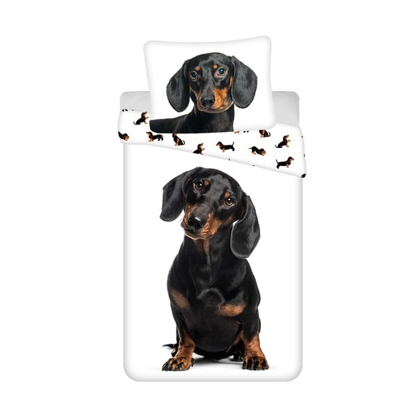 Melnbalta vienguļamā kokvilnas bērnu gultas veļa 140x200 cm Dachshund – Jerry Fabrics