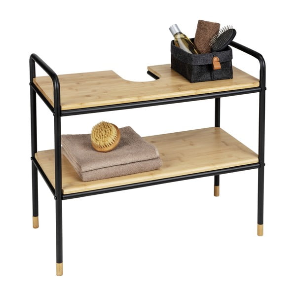 Melns/dabīga toņa bambusa skapītis zem izlietnes 70x60 cm Loft – Wenko-image-1