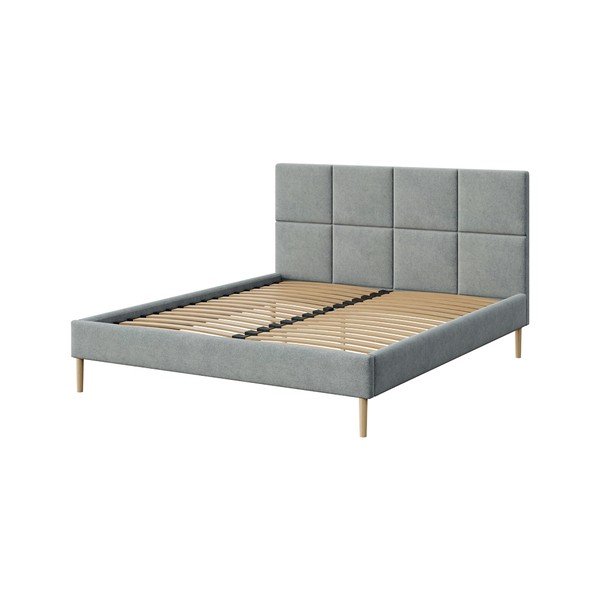 Pelēka polsterēta divvietīga gulta ar redelēm 160x200 cm Alano – MESONICA-image-3