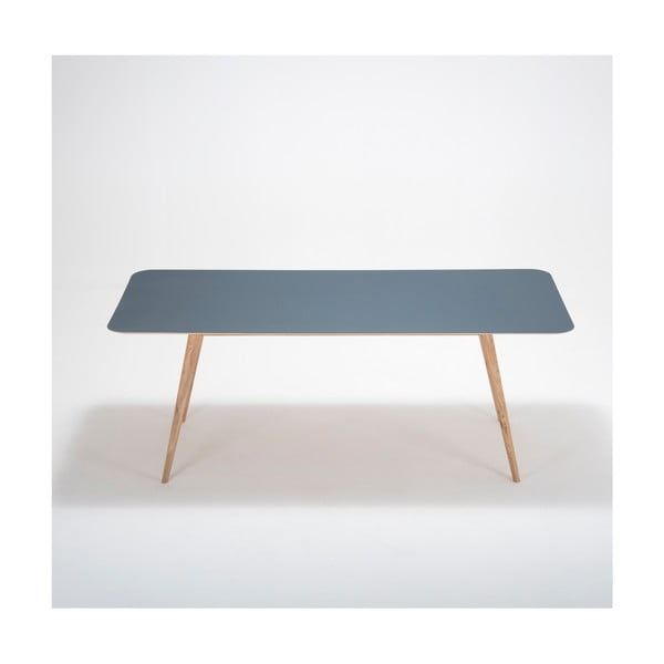 Ēdamgalds no ozola masīvkoka ar tumši zilu virsmu Gazzda Linn, 200 x 90 cm-image-1