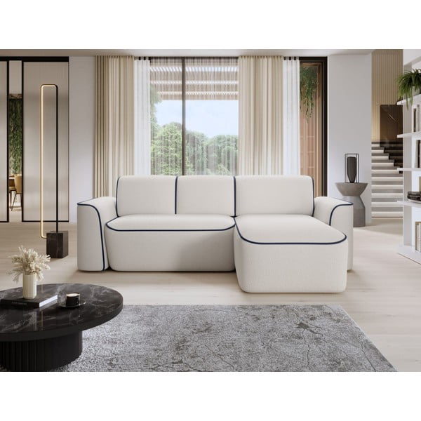 Zils/krēmkrāsas stūra dīvāns no buklē auduma (ar labo stūri/ar zvilni) Ume – ELTAP-image-1