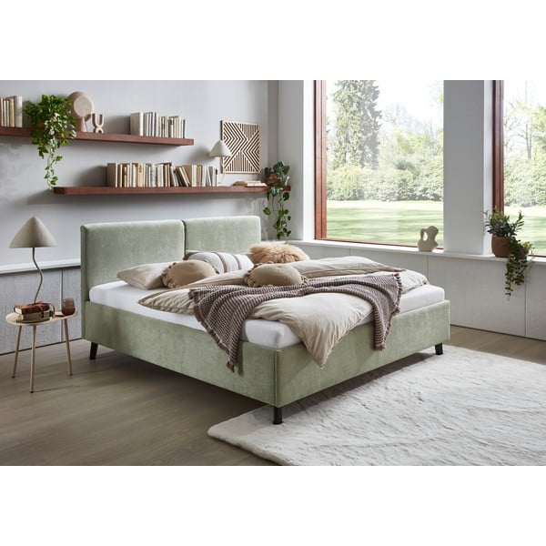 Gaiši zaļa polsterēta divvietīga gulta ar redelēm 180x200 cm Piano – Meise Möbel-image-1