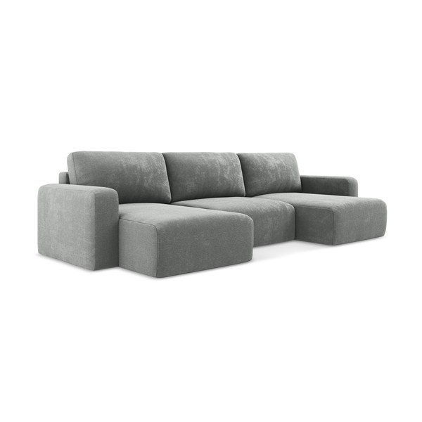 Pelēks salokāms (U veida) stūra dīvāns no šenila auduma ar uzglabāšanas vietu Kona – Makamii-image-2