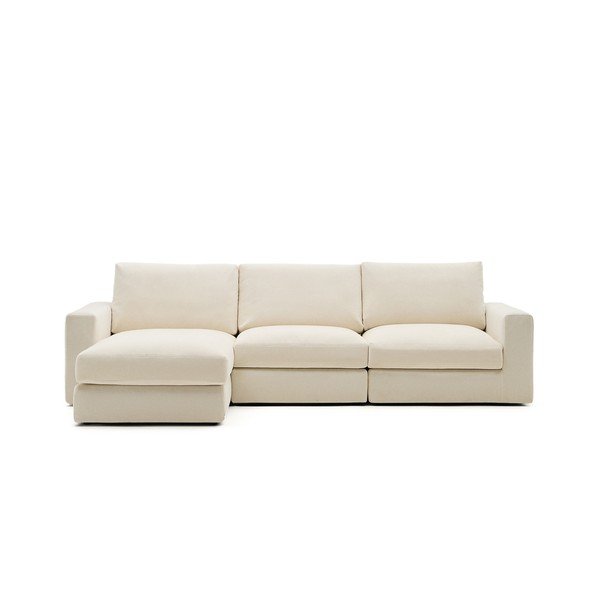 Bēšs stūra dīvāns no šenila auduma (ar kreiso stūri/ar zvilni) Alea – Kave Home