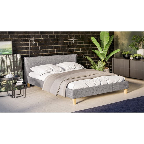 Pelēka mīksta divvietīga gulta ar režģi 160x200 cm Tina – Ropez-image-2