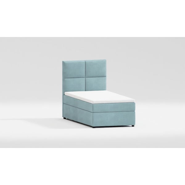 Gaiši zila polsterēta vienvietīga gulta ar veļas kasti un redelēm  90x200 cm Lena – Ropez