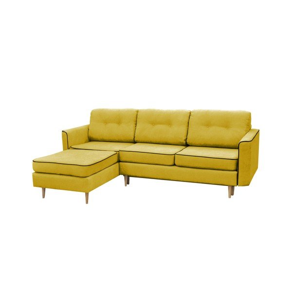Sinepju dzeltens trīsvietīgs izlaižams stūra dīvāns ar gaišām kājām Mazzini Sofas Ladybird, kreisais stūris-image-3