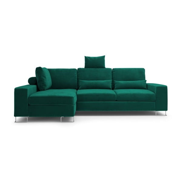 Tumši zaļš izlaižams samta stūra dīvāns ar glabāšanas vietu Windsor & Co Sofas Diane, kreisais stūris