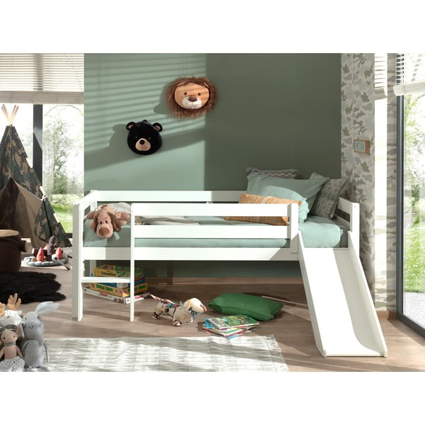 Balta bērnu paaugstināta gulta ar slidkalniņu Vipack Pino, 90 x 200 cm-image-2