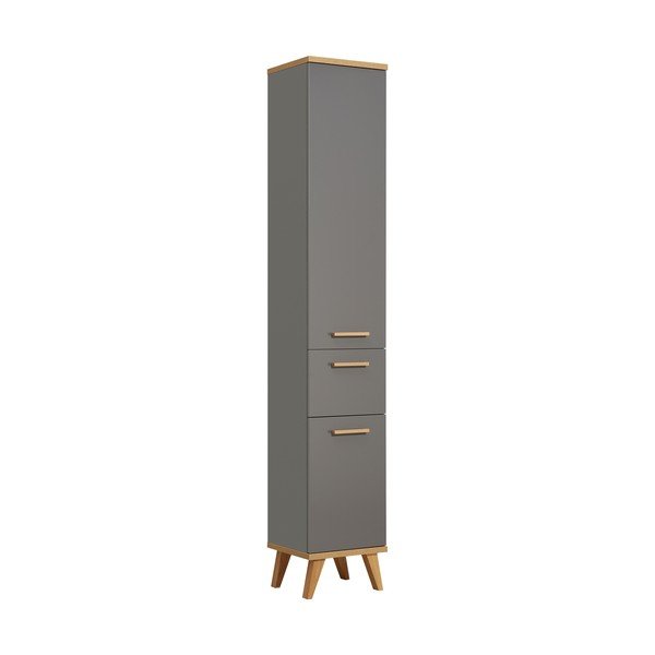 Pelēks augsts/šaurs vannas istabas skapis ar ozolkoka imitāciju 35,5x205 cm Quickset 924 – Pelipal-image-2