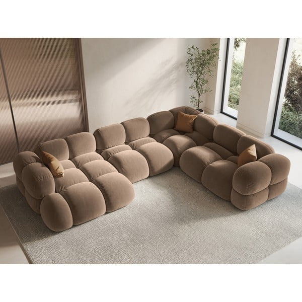 Brūns samta stūra dīvāns (ar labo stūri/U veida) Loretto – Cosmopolitan Design-image-1