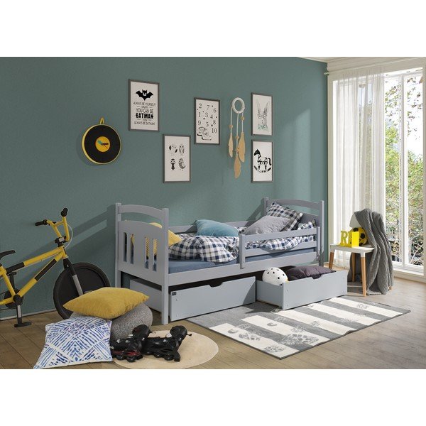 Pelēka bērnu gulta no priedes koka ar glabāšanas vietu 80x180 cm Kate – Lano Meble-image-1
