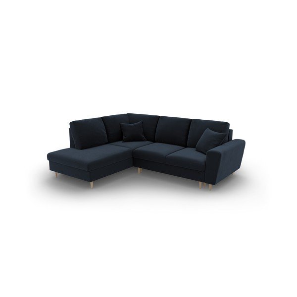 Tumši zils samta salokāms stūra dīvāns ar uzglabāšanas vietu (ar kreiso stūri/L veida) Kyoto – Cosmopolitan Design-image-1